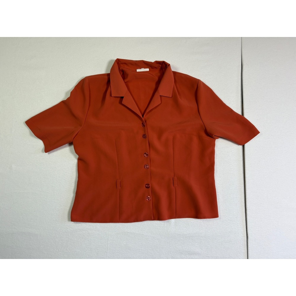 Valerii Womens Short Sleeve Button Down Blouse Burnt Orange Notch Lapel Large